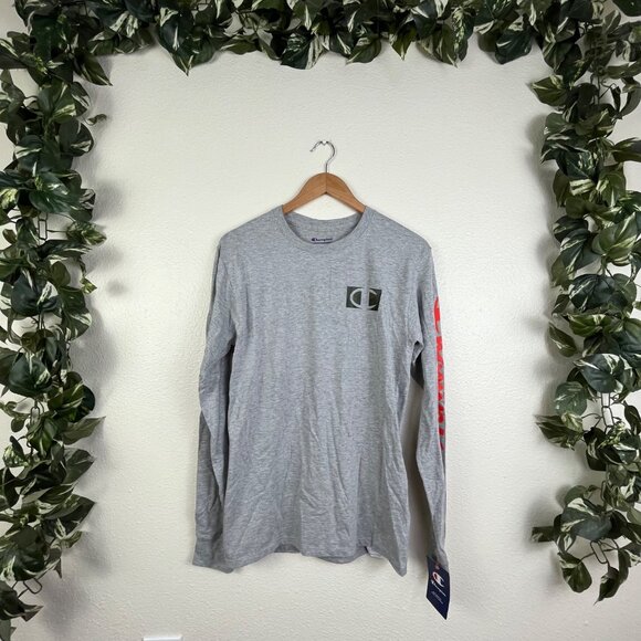 Champion Graphic Long Sleeve Crewneck Shirt Grey NWT Men’s Size S - Picture 1 of 6
